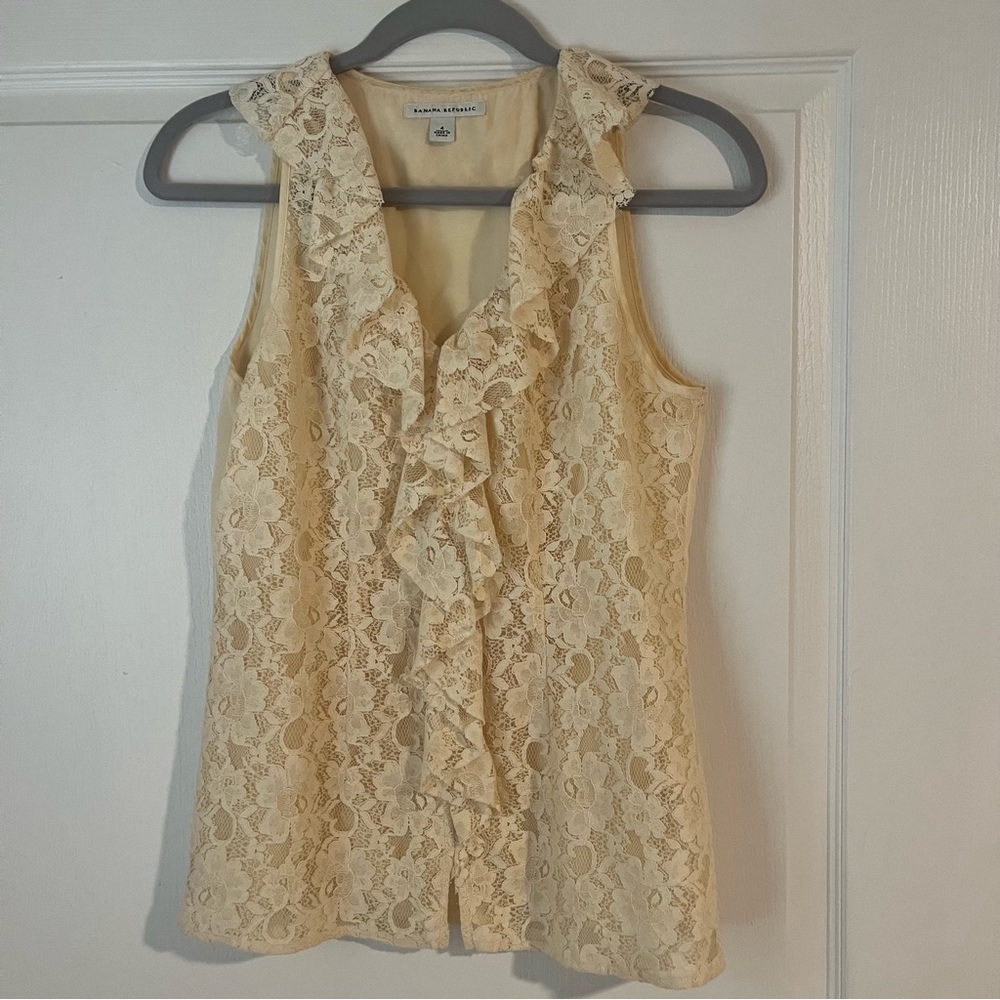 Butter yellow lace work top from Banana Republic